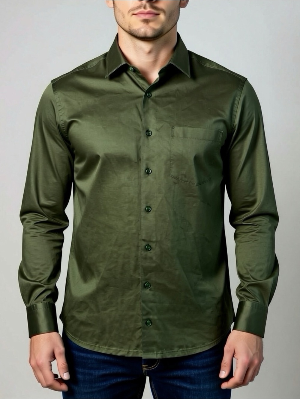 Eton Dress Shirt Dark Olive Green Cotton Formal Contemporary Size Medium